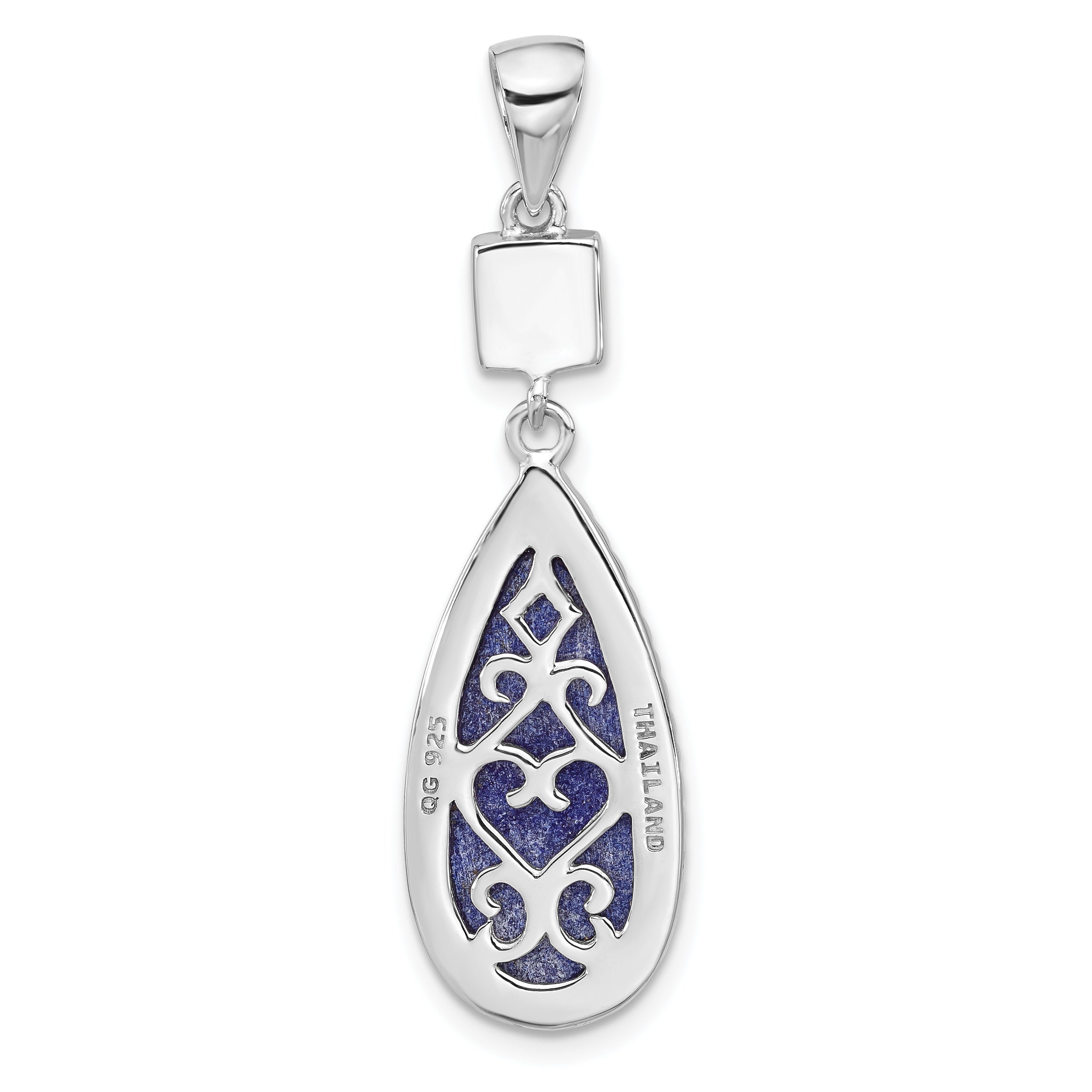 Sterling Silver Rhodium-plated Lapis Lazuli and CZ Pendant