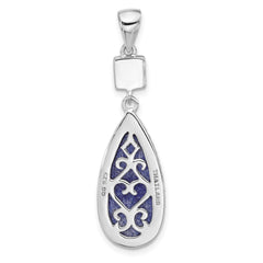 Sterling Silver Rhodium-plated Lapis Lazuli and CZ Pendant