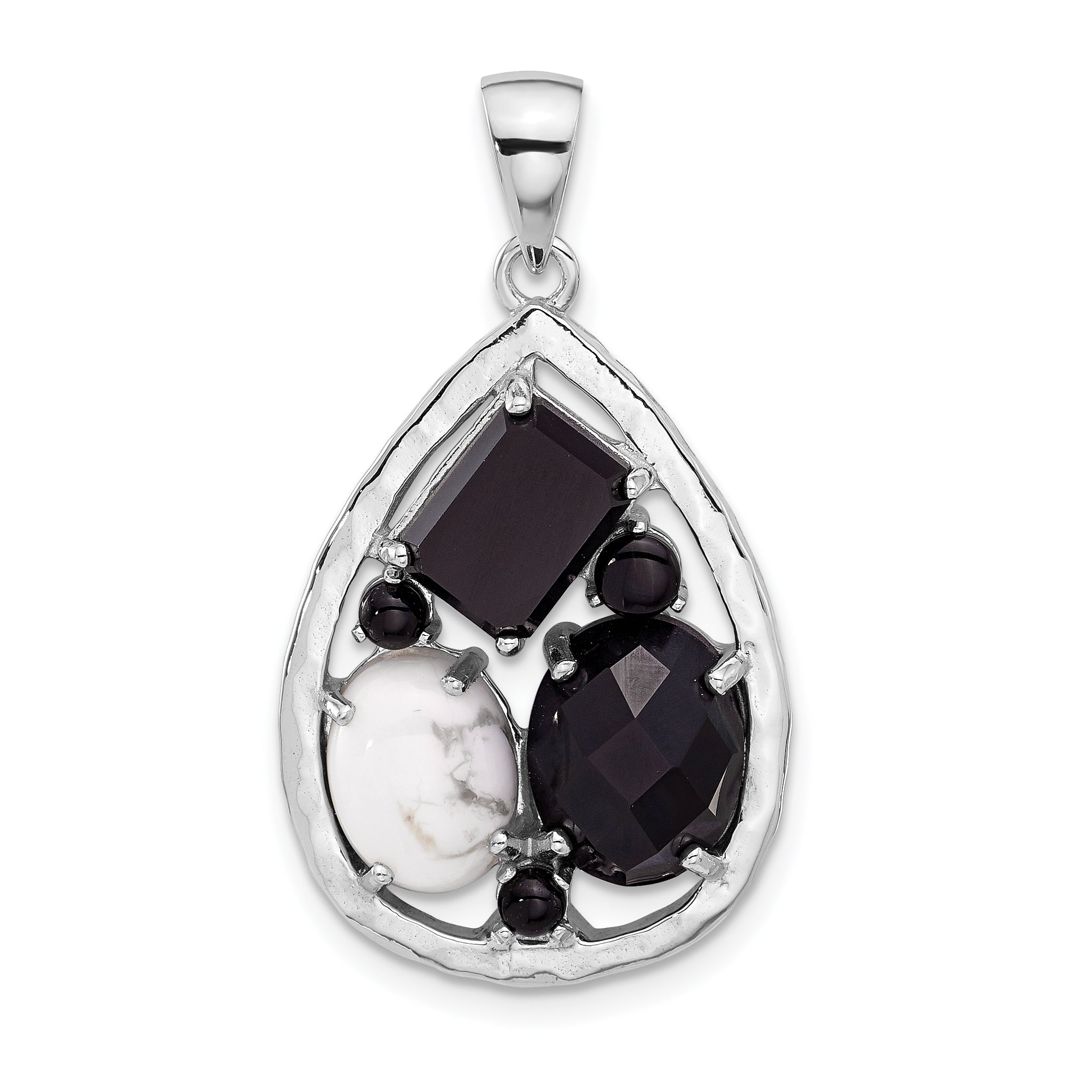 Sterling Silver Rhodium-plated Agate and Howlite Teardrop Pendant