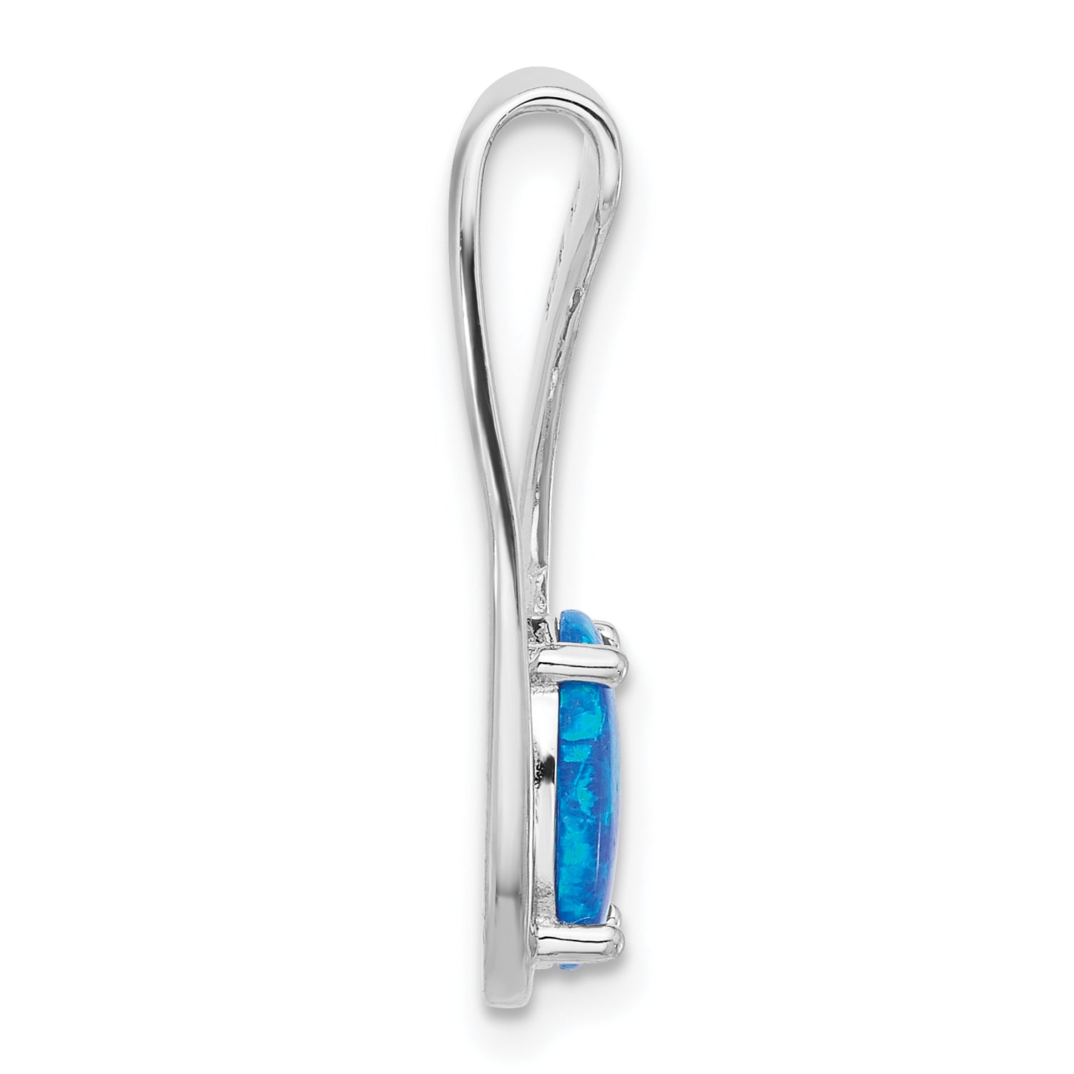 Sterling Silver Rhodium-plated Blue Created Opal Slide Pendant