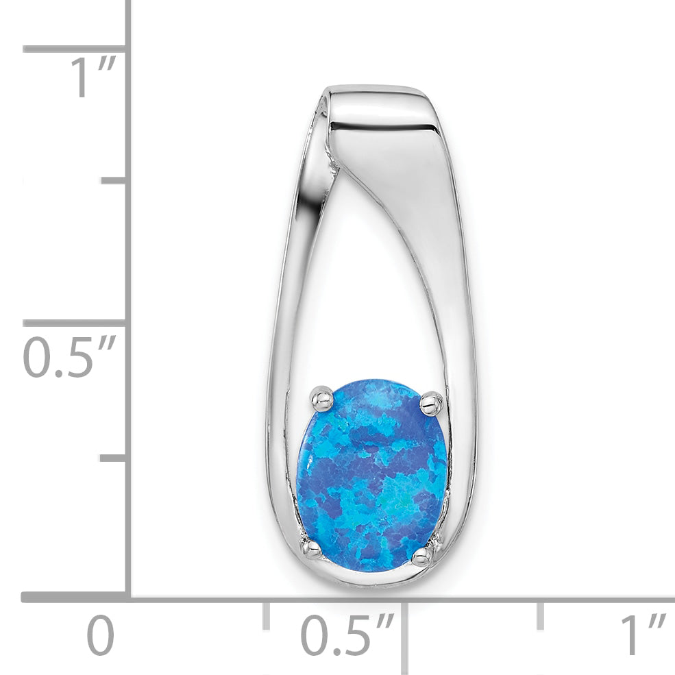 Sterling Silver Rhodium-plated Blue Created Opal Slide Pendant