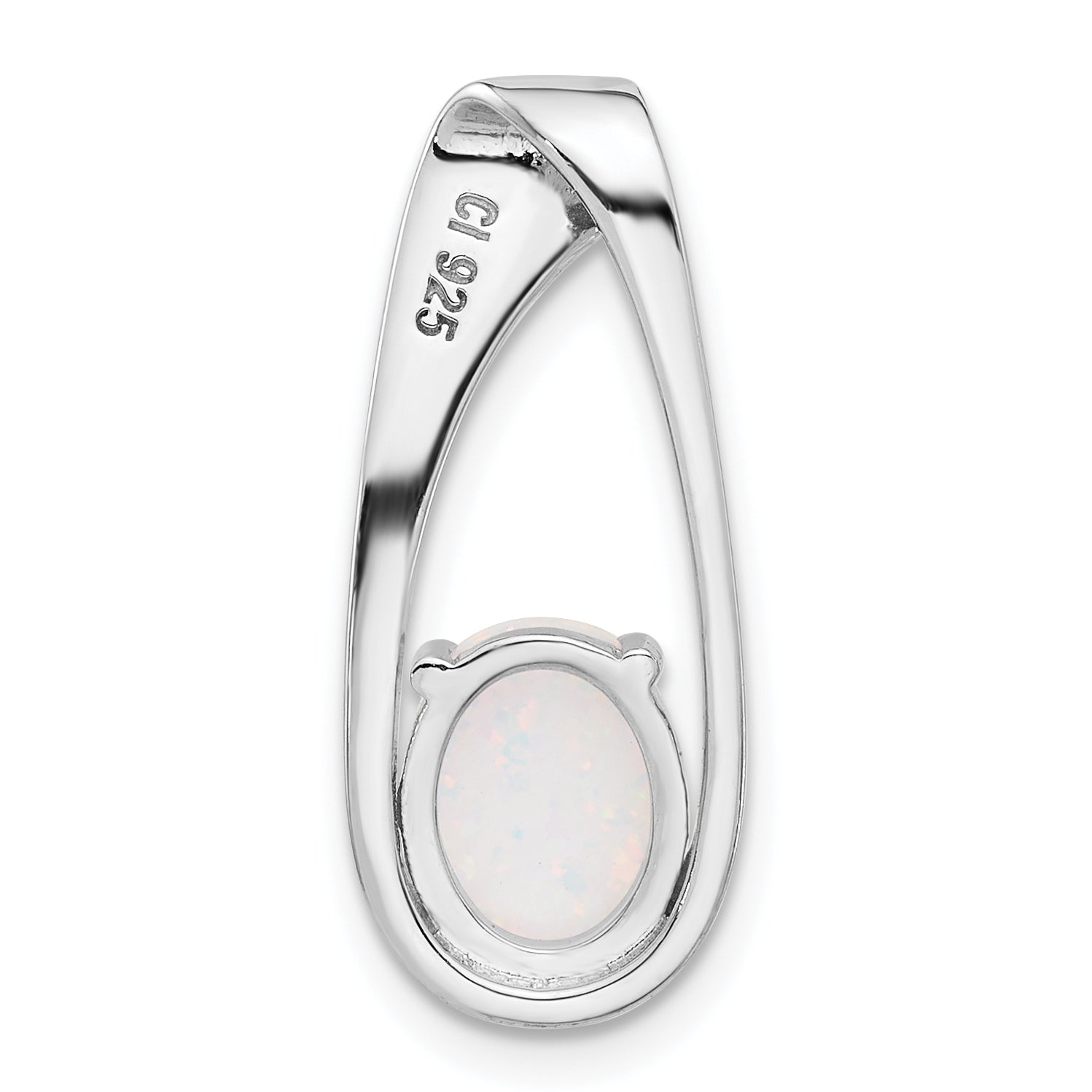 Sterling Silver Rhodium-plated White Created Opal Slide Pendant