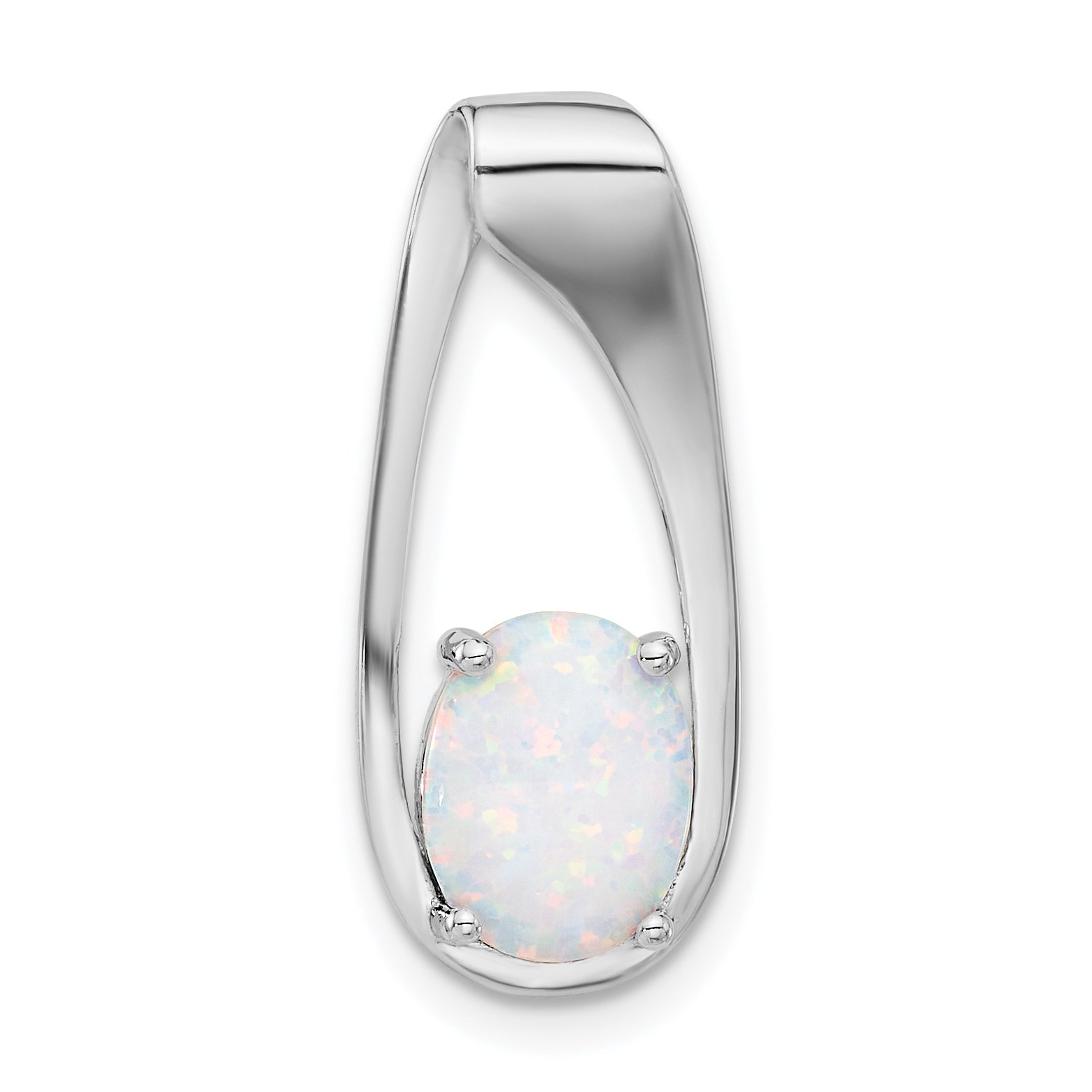 Sterling Silver Rhodium-plated White Created Opal Slide Pendant