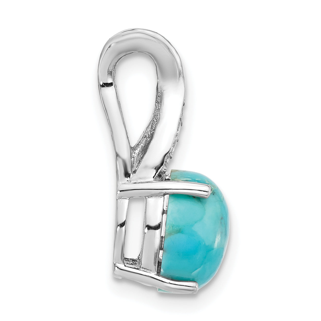 Sterling Silver Rh-plated CZ/Reconstituted Turquoise Chain Slide Pendant