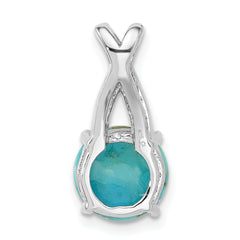 Sterling Silver Rh-plated CZ/Reconstituted Turquoise Chain Slide Pendant