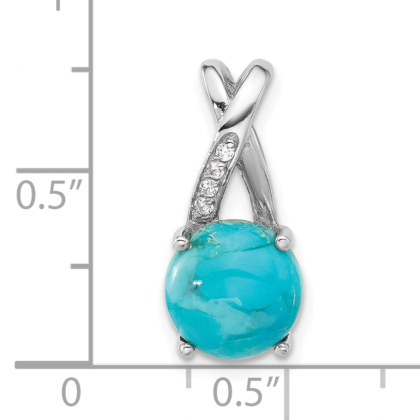 Sterling Silver Rh-plated CZ/Reconstituted Turquoise Chain Slide Pendant