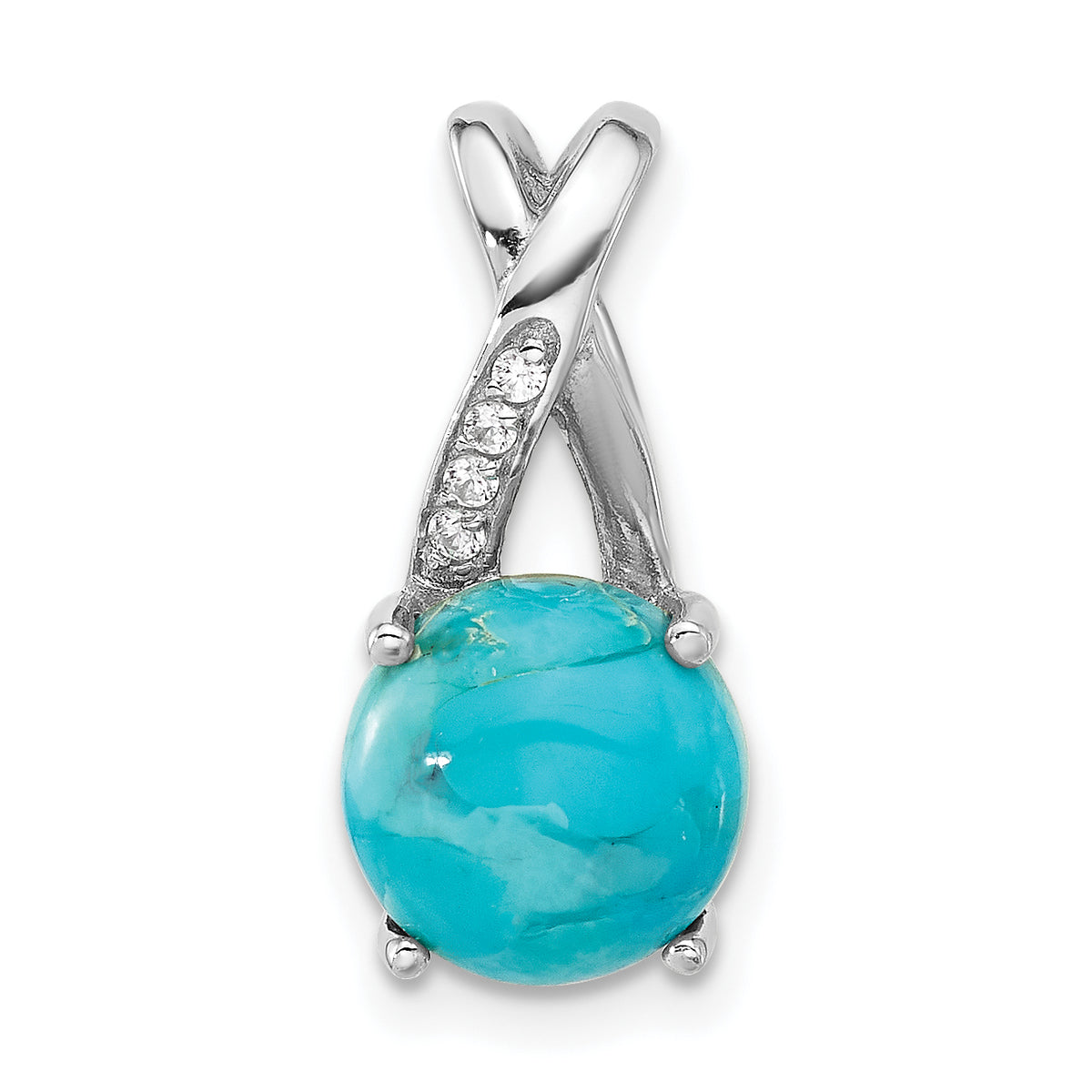 Sterling Silver Rh-plated CZ/Reconstituted Turquoise Chain Slide Pendant