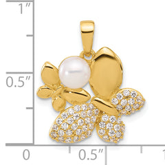 Sterling Silver Gold-plated FWC Pearl and CZ Butterfly Pendants