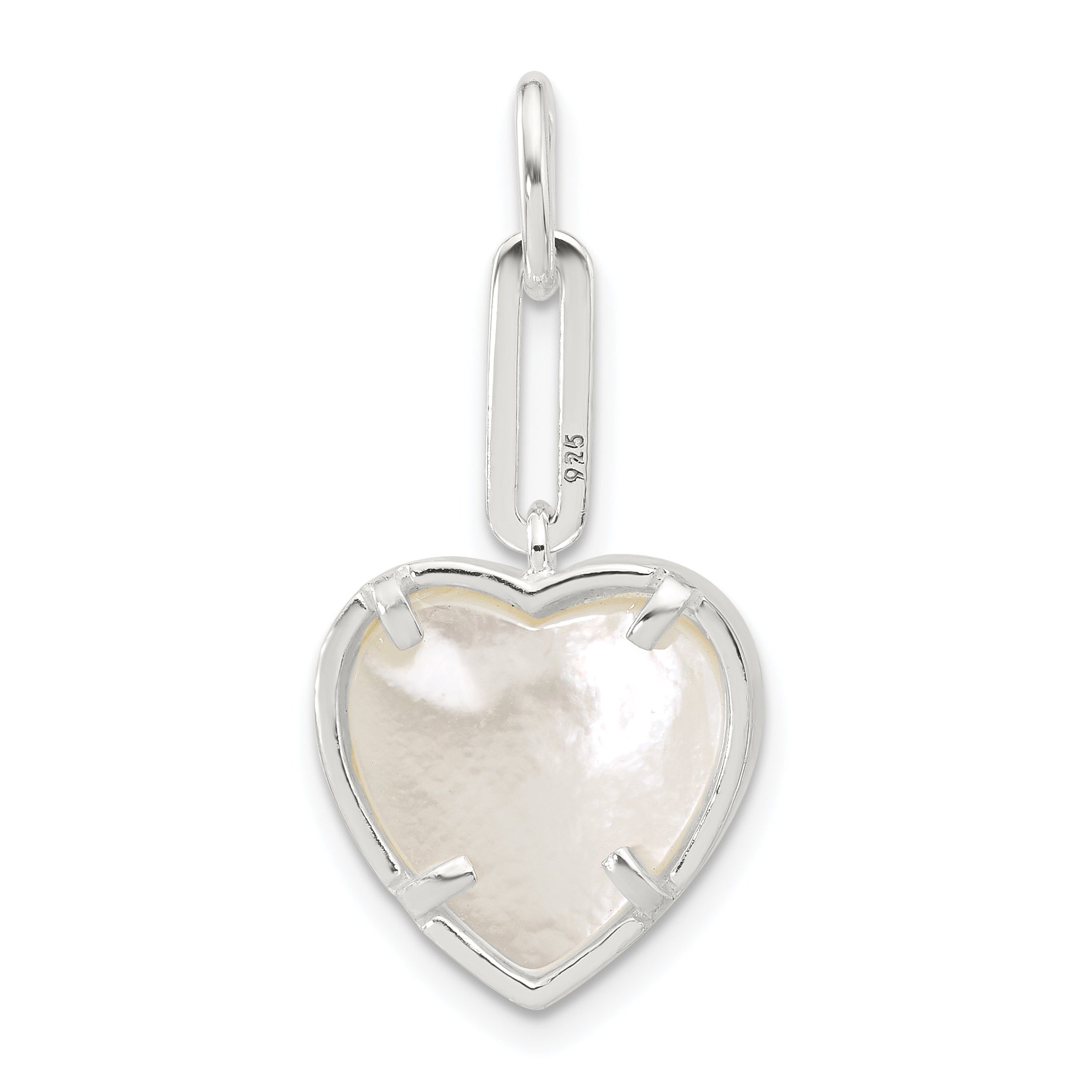 Sterling Silver E-coated CZ and Mother of Pearl Heart Pendant