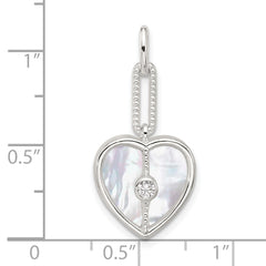 Sterling Silver E-coated CZ and Mother of Pearl Heart Pendant