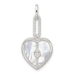 Sterling Silver E-coated CZ and Mother of Pearl Heart Pendant