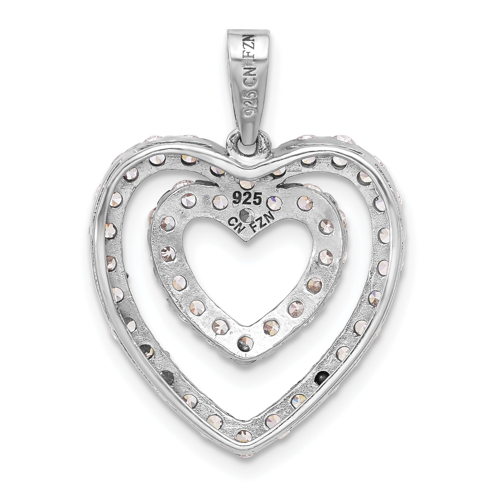 Sterling Silver Rhodium-plated CZ Double Heart Pendant