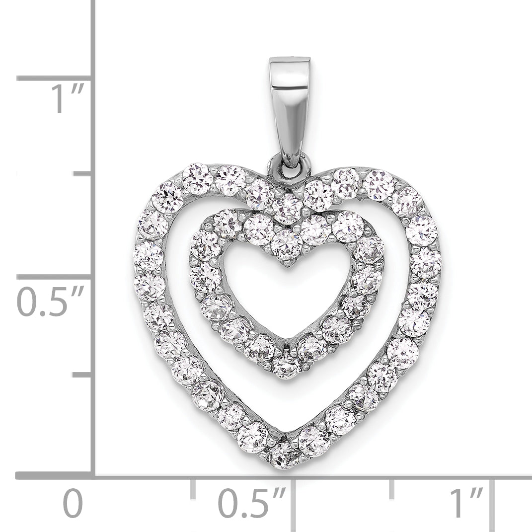 Sterling Silver Rhodium-plated CZ Double Heart Pendant