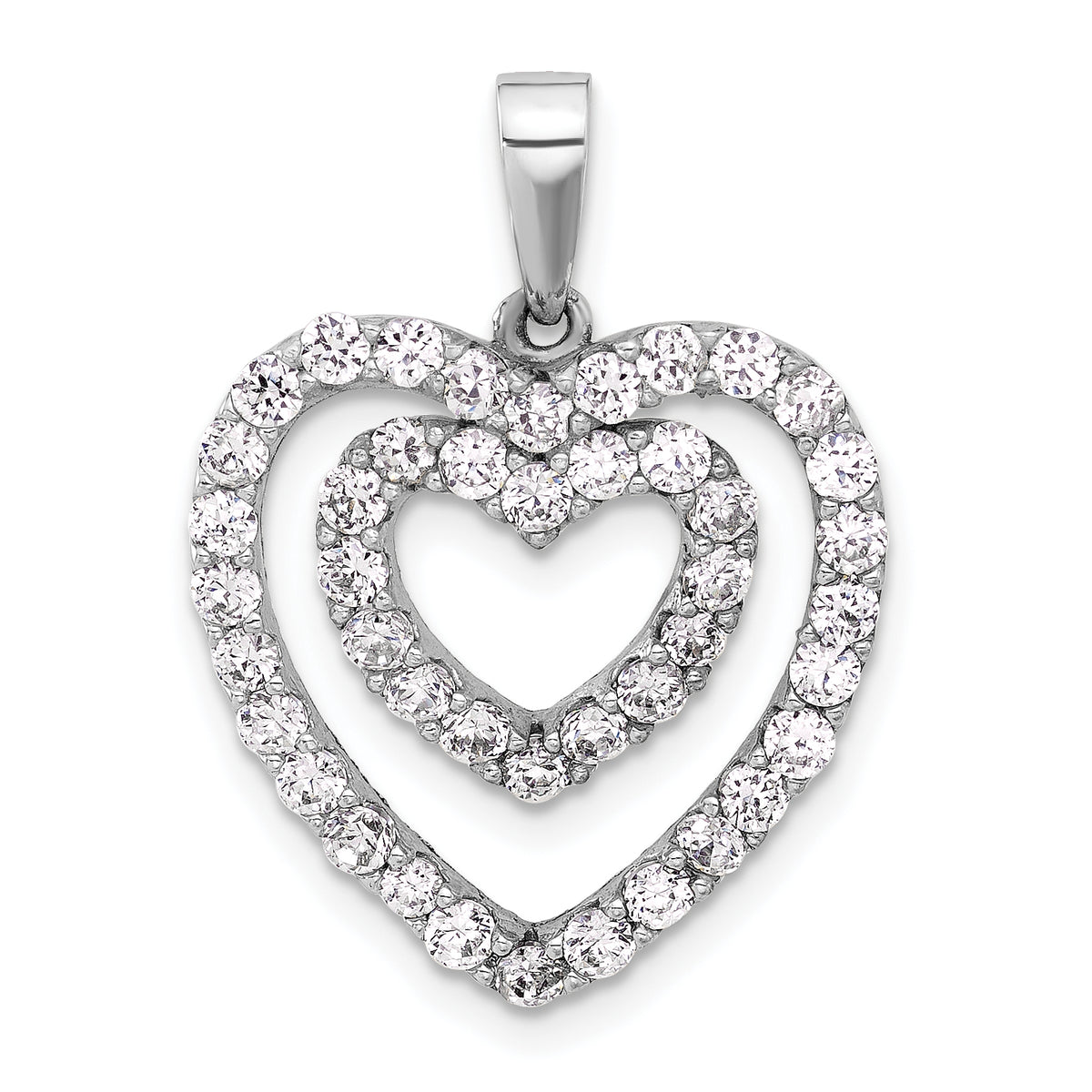 Sterling Silver Rhodium-plated CZ Double Heart Pendant