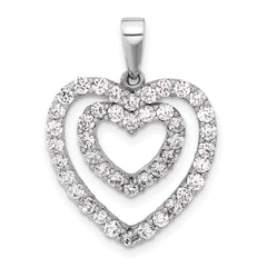 Sterling Silver Rhodium-plated CZ Double Heart Pendant