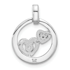 Sterling Silver Rhodium-plated Polished CZ Hearts in Circle Pendant