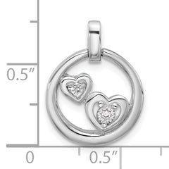 Sterling Silver Rhodium-plated Polished CZ Hearts in Circle Pendant