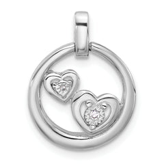 Sterling Silver Rhodium-plated Polished CZ Hearts in Circle Pendant