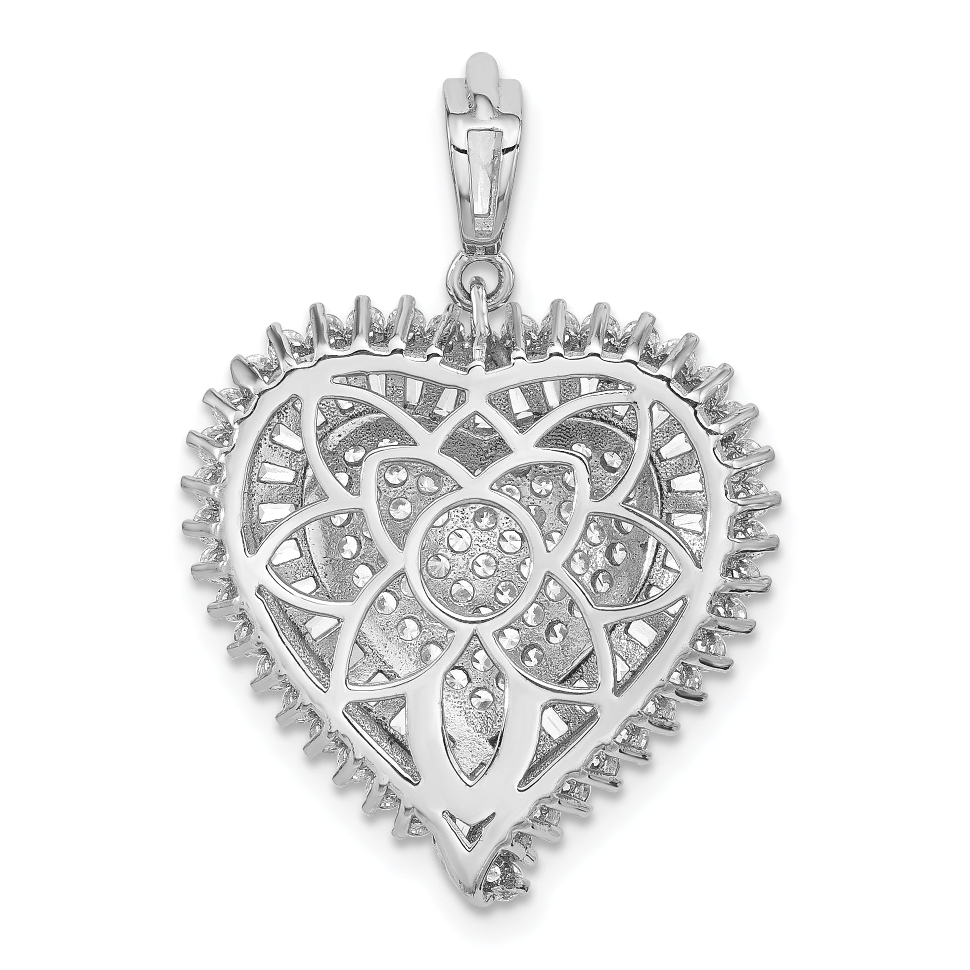 Sterling Silver Rhodium-plated CZ Heart Pendant