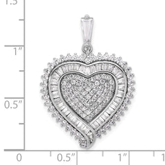 Sterling Silver Rhodium-plated CZ Heart Pendant