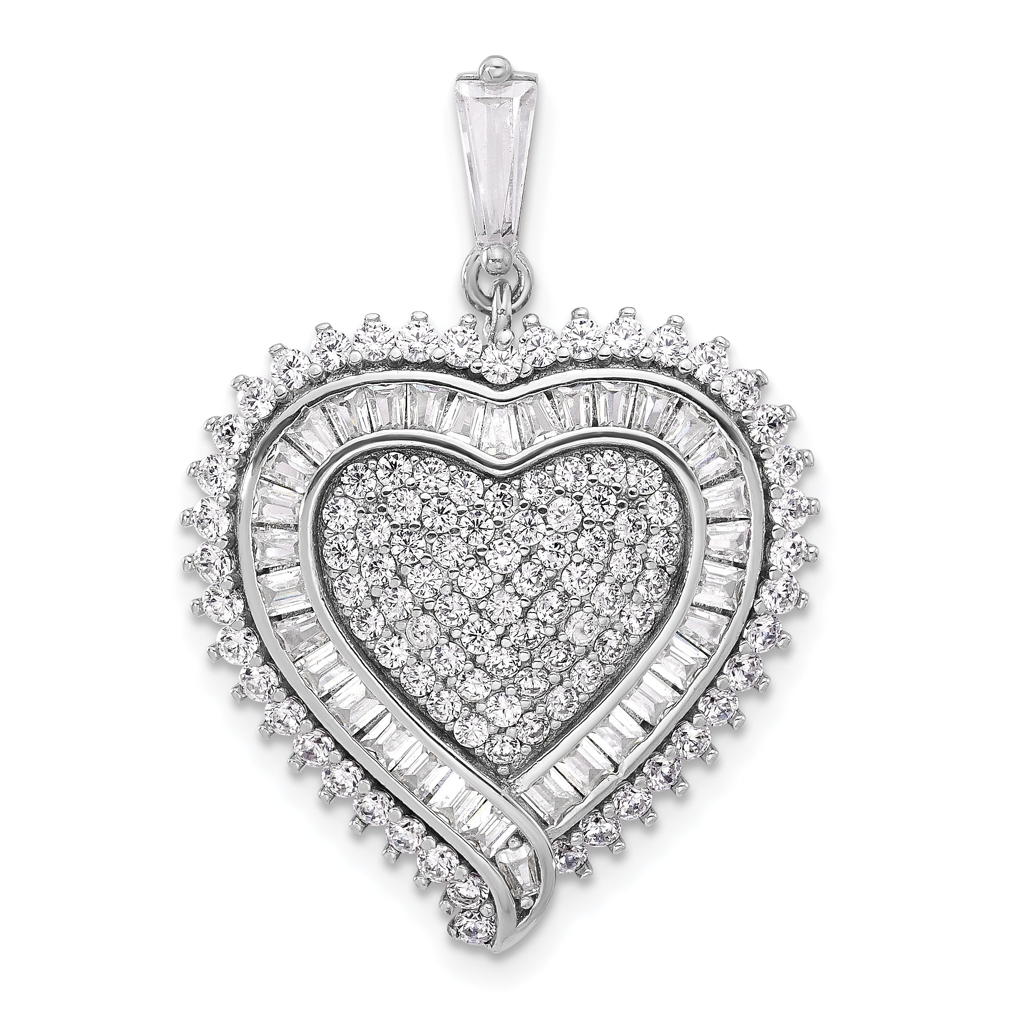 Sterling Silver Rhodium-plated CZ Heart Pendant