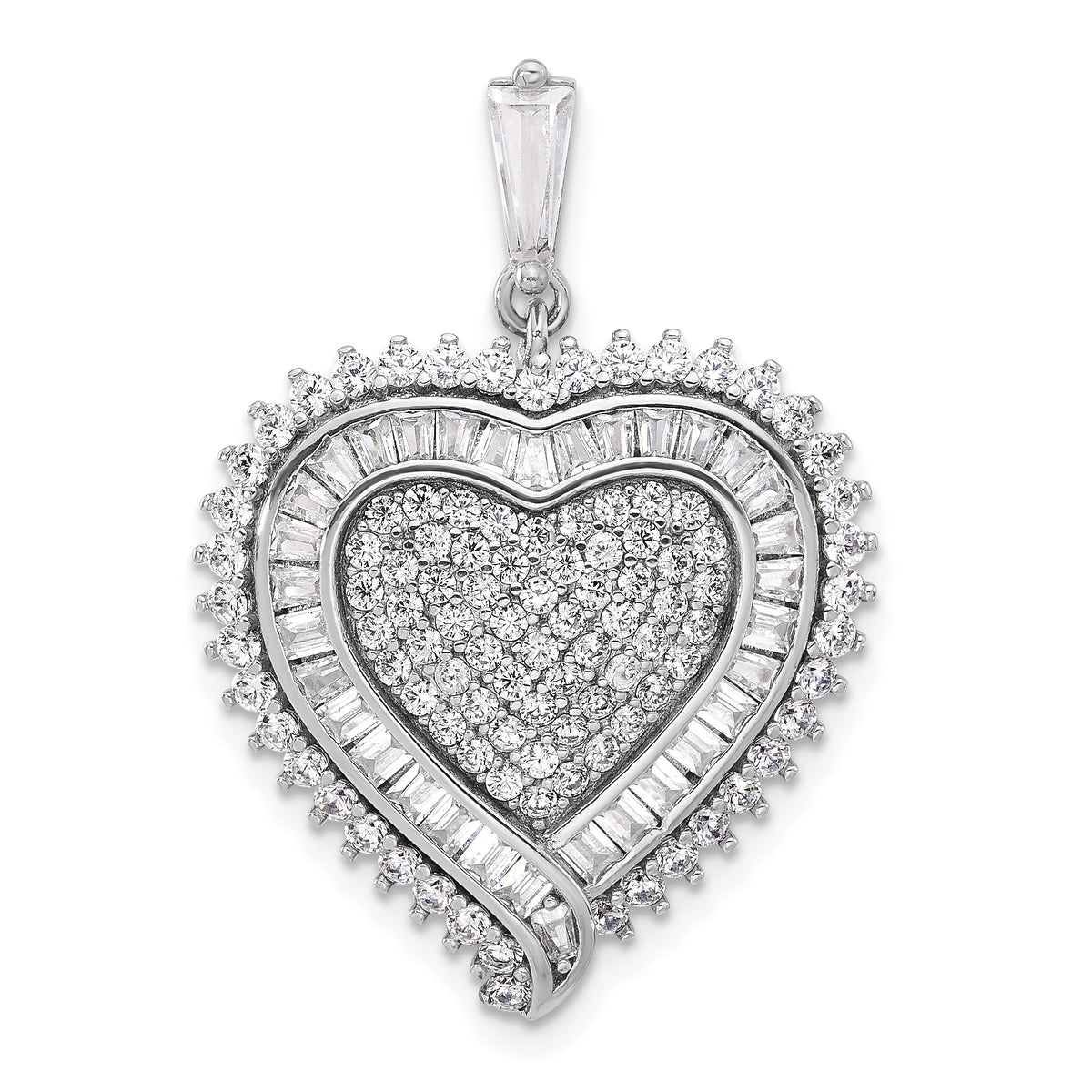 Sterling Silver Rhodium-plated CZ Heart Pendant