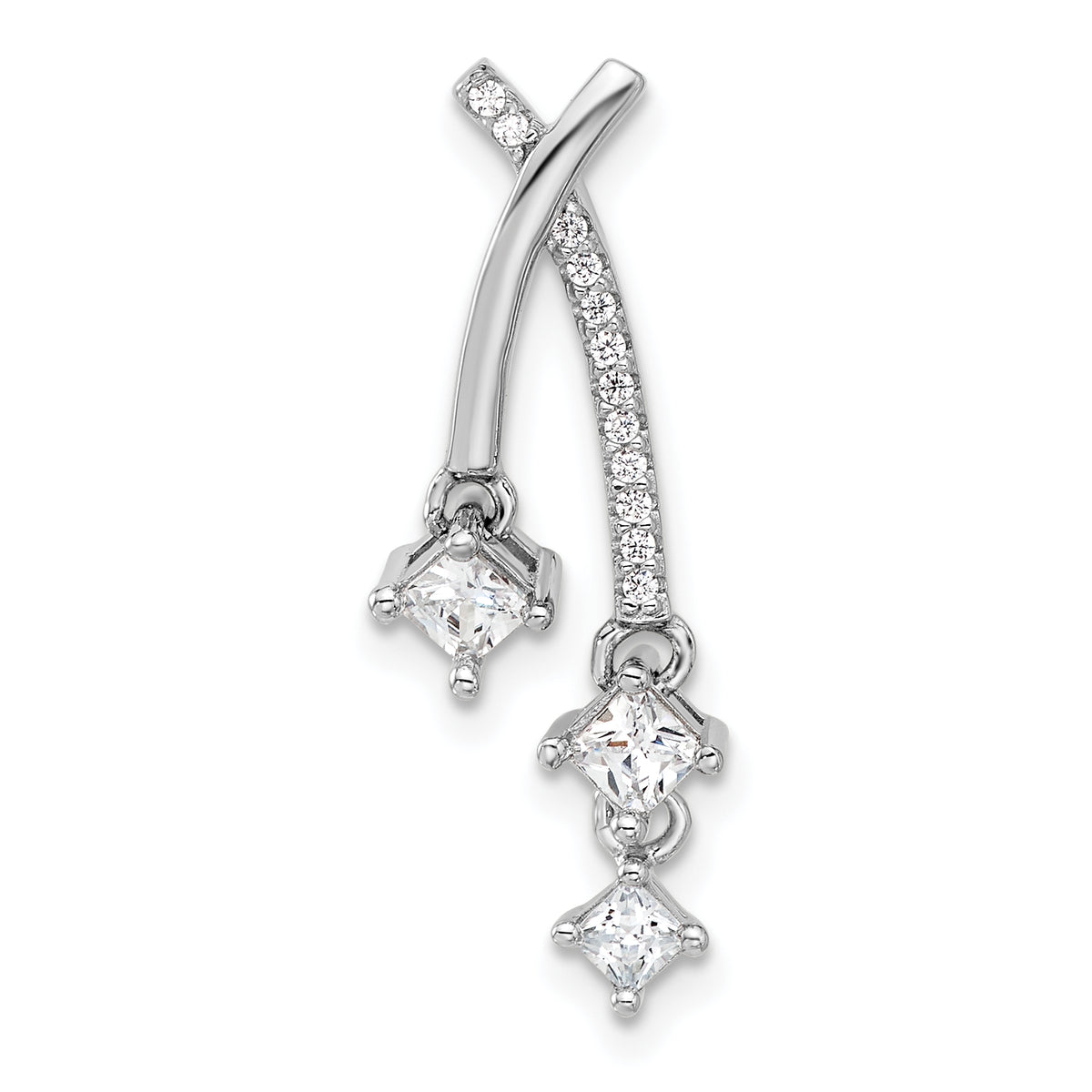 Sterling Silver Rhodium-plated Fancy CZ Chain Slide Pendant