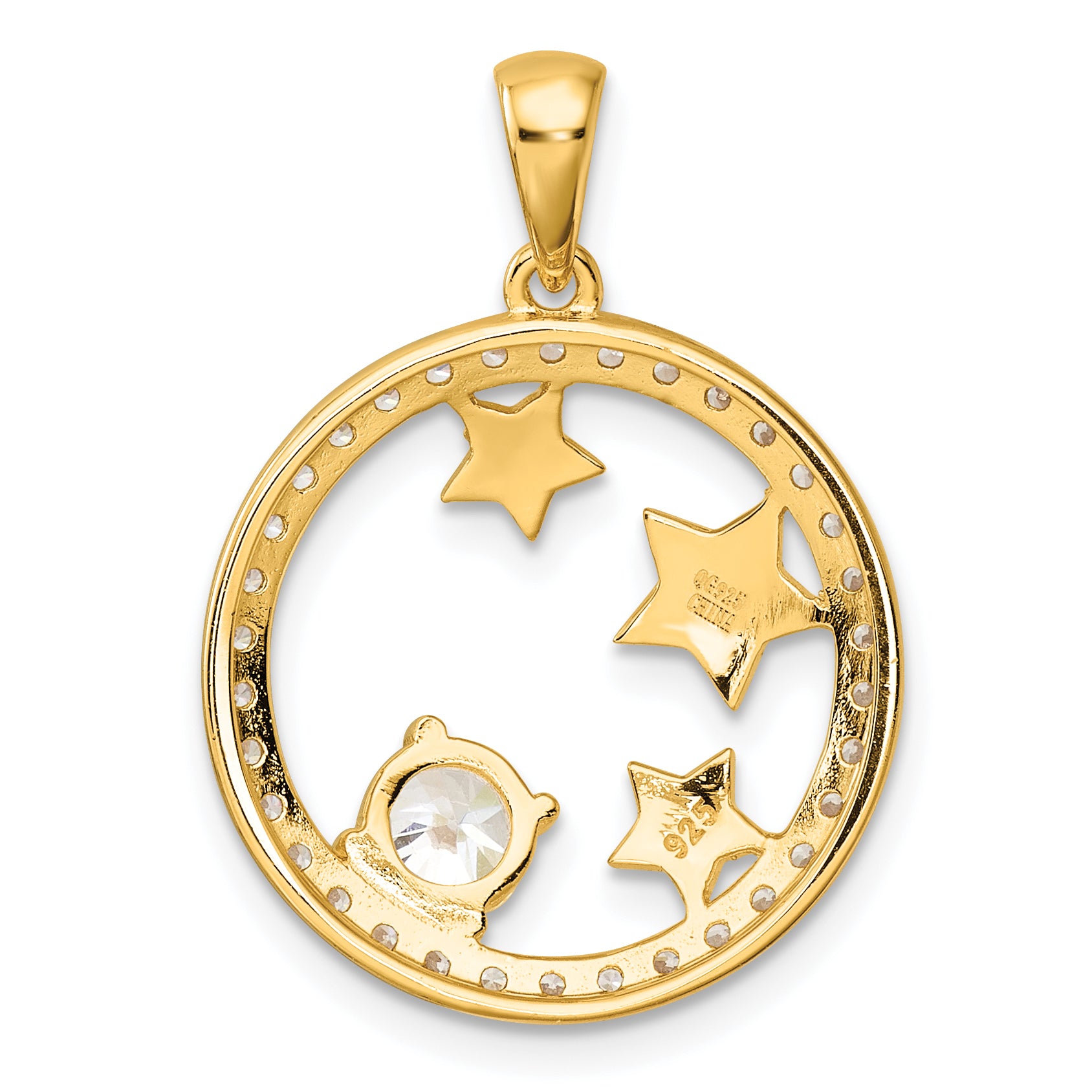 Sterling Silver Gold-plated CZ Stars Circle Pendant