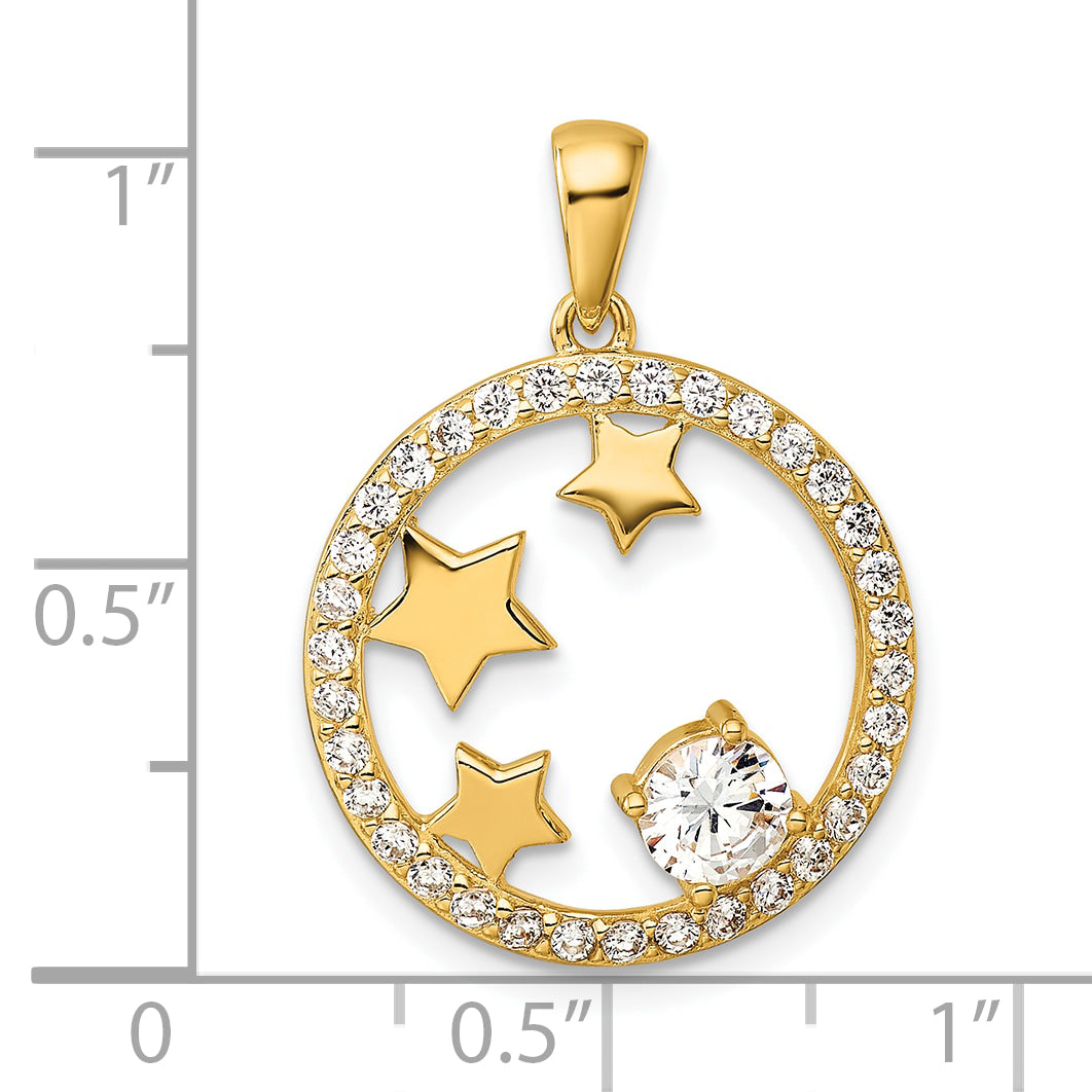 Sterling Silver Gold-plated CZ Stars Circle Pendant