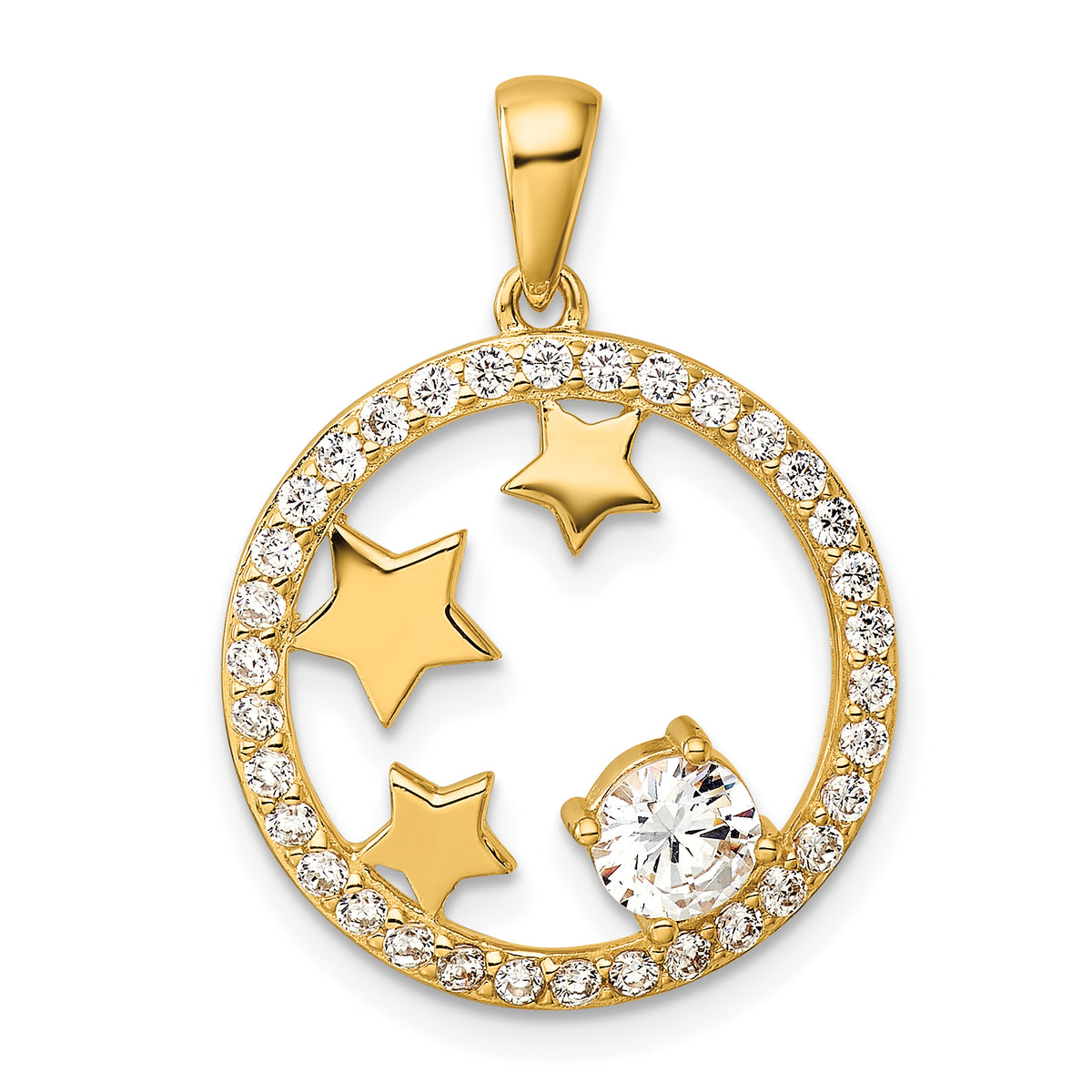 Sterling Silver Gold-plated CZ Stars Circle Pendant