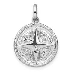 Sterling Silver Rhodium-plated CZ Compass Pendant