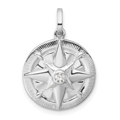 Sterling Silver Rhodium-plated CZ Compass Pendant