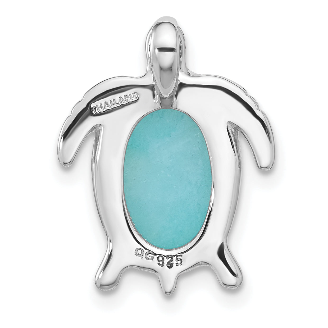 Sterling Silver Rhodium-plated Amazonite Turtle Chain Slide