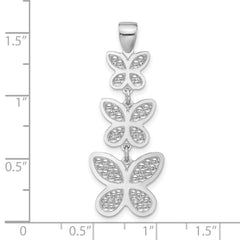 Sterling Silver Rhodium Plated Polished Beaded Butterfly Pendant