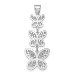 Sterling Silver Rhodium Plated Polished Beaded Butterfly Pendant