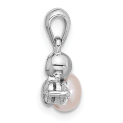 Sterling Silver Rhodium-plated CZ and FWC Pearl Pendant