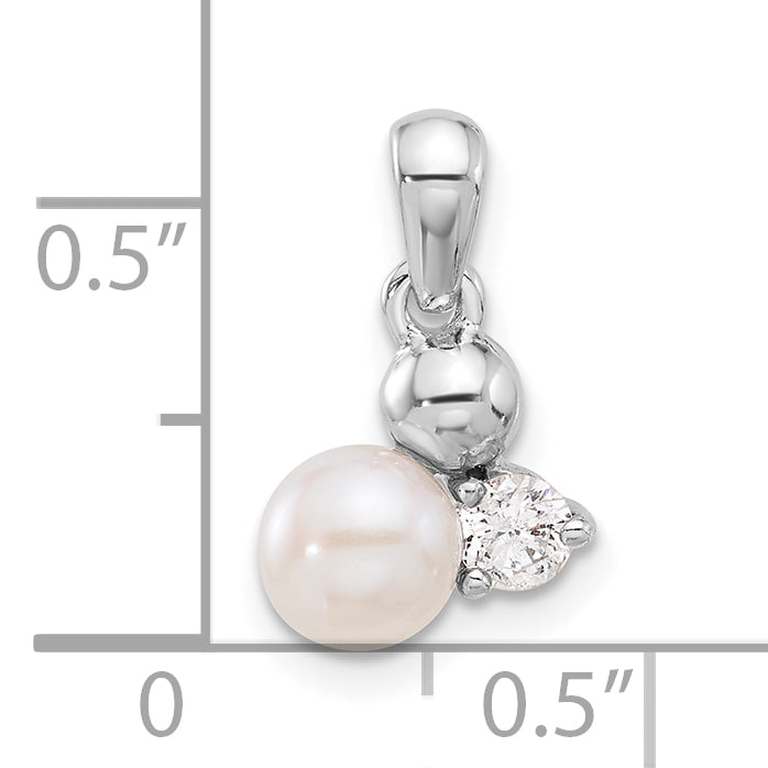 Sterling Silver Rhodium-plated CZ and FWC Pearl Pendant