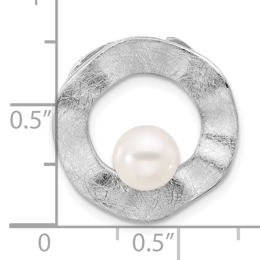 Sterling Silver Rhodium-plated FWC Pearl Scratch Finish Pendant