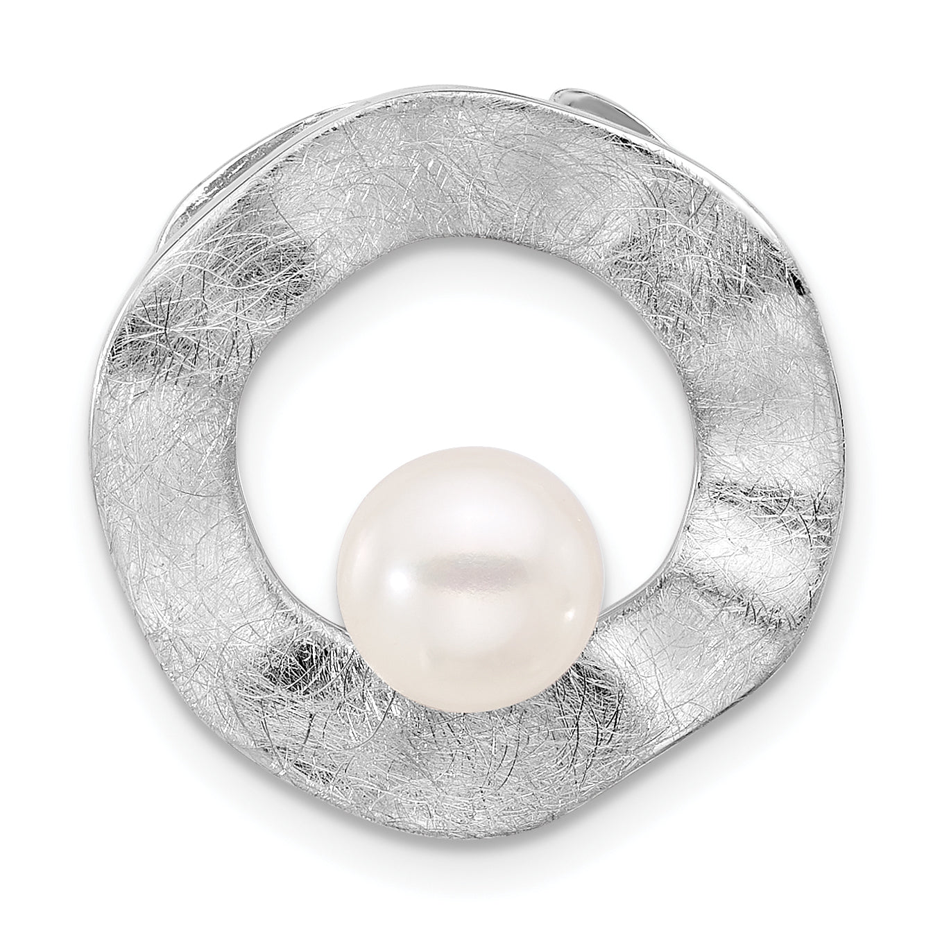 Sterling Silver Rhodium-plated FWC Pearl Scratch Finish Pendant