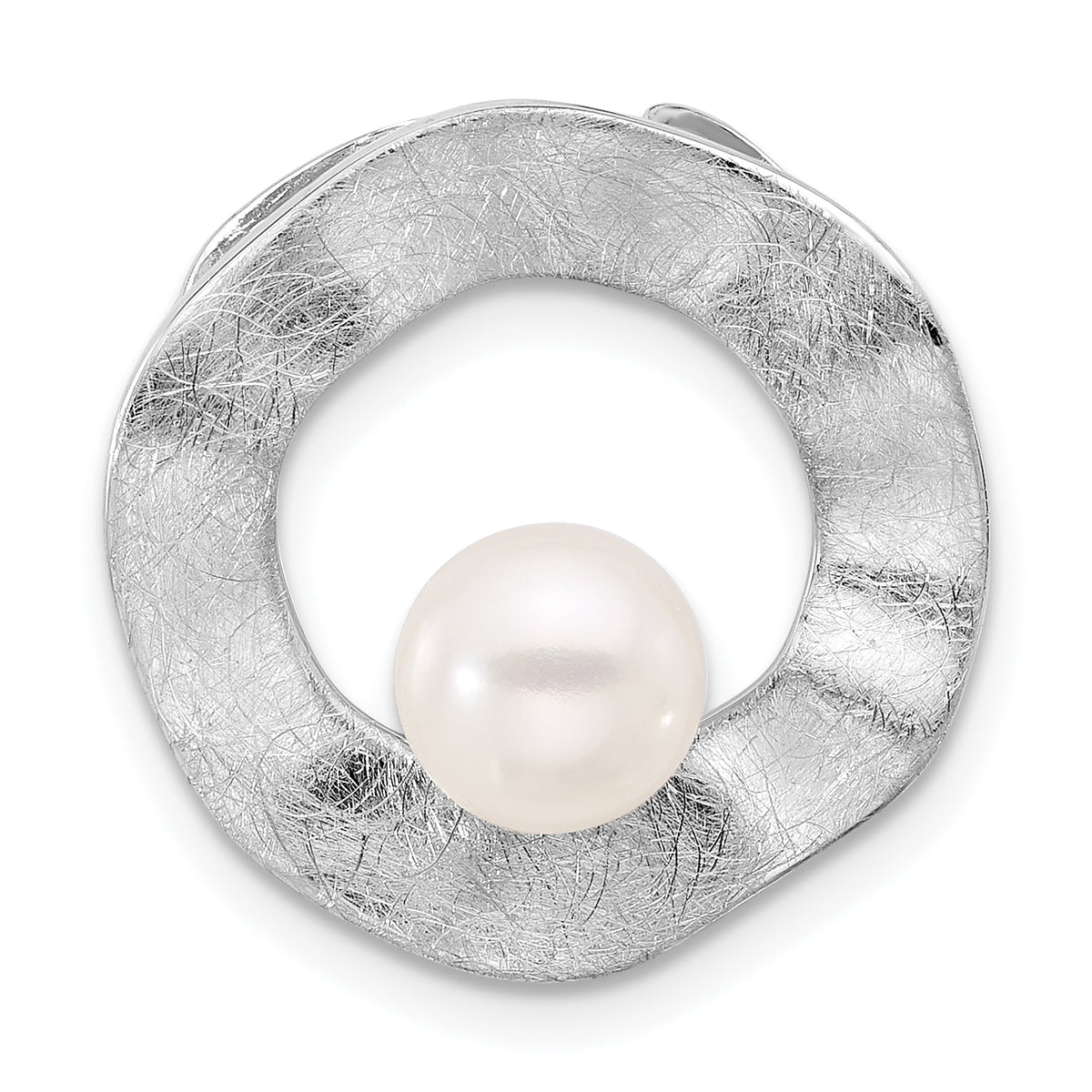 Sterling Silver Rhodium-plated FWC Pearl Scratch Finish Pendant