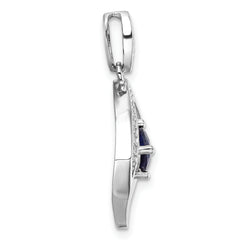 Sterling Silver RH-pltd Blue Glass and Clear CZ Fancy Square Pendant