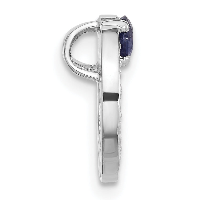 Sterling Silver Rhodium-plated CZ and Blue Sapphire Chain Slide