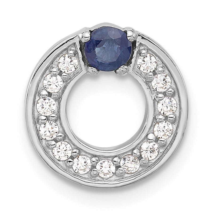 Sterling Silver Rhodium-plated CZ and Blue Sapphire Chain Slide