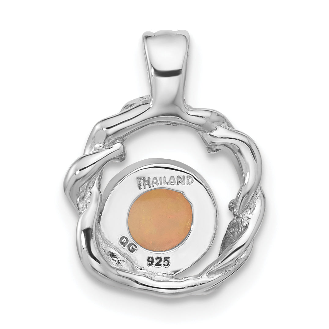 Sterling Silver Rhodium-plated Polished Round Opal Pendant