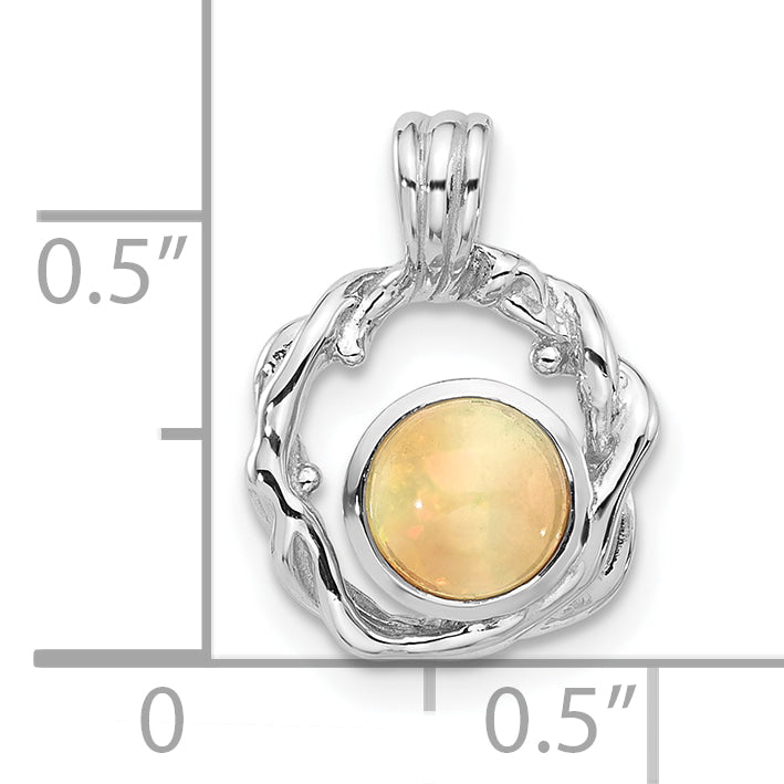 Sterling Silver Rhodium-plated Polished Round Opal Pendant