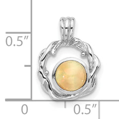 Sterling Silver Rhodium-plated Polished Round Opal Pendant