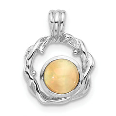 Sterling Silver Rhodium-plated Polished Round Opal Pendant