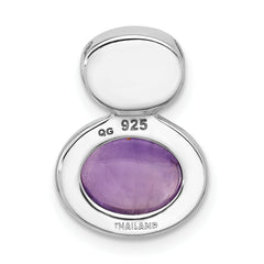 Sterling Silver Rh-plated Brushed and Polished Amethyst Chain Slide