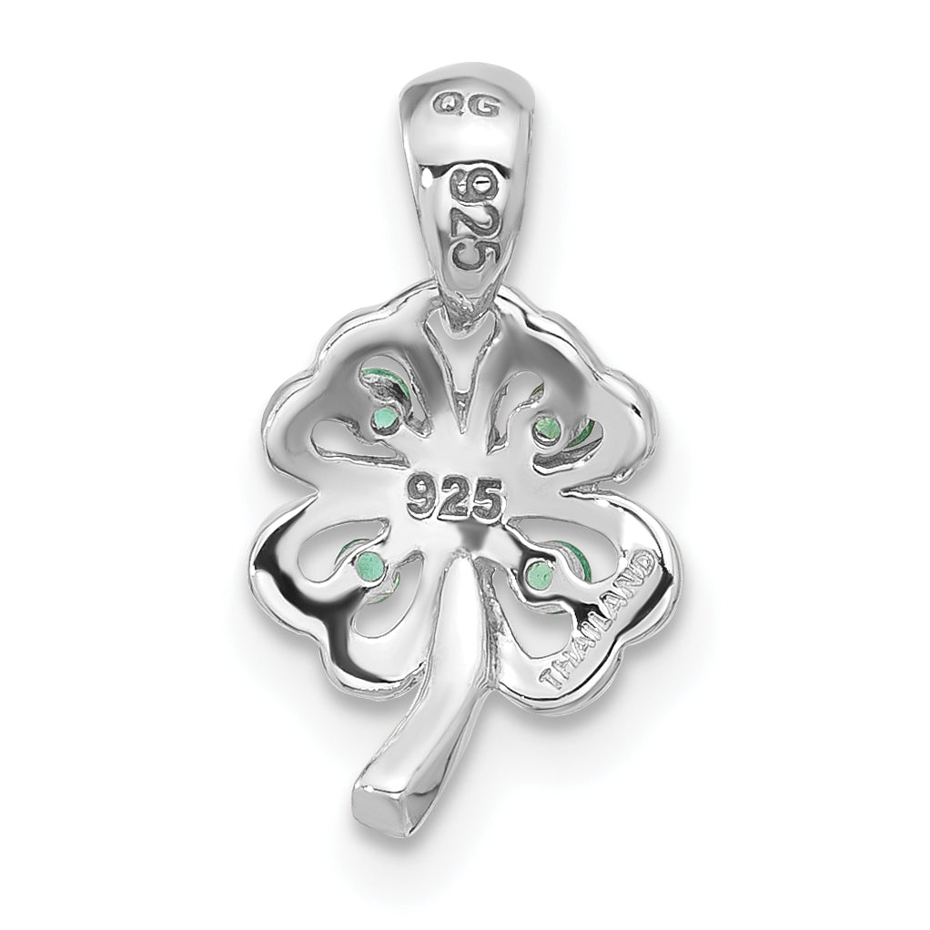 Sterling Silver RH-plated Emerald Four Leaf Clover Pendant