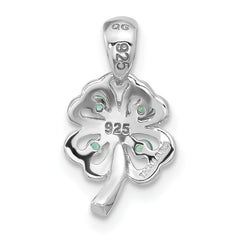 Sterling Silver RH-plated Emerald Four Leaf Clover Pendant